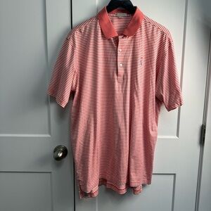 Peter Millar Men's Coral Stripe Polo Size Large Golf Athleisure BusinessCasual